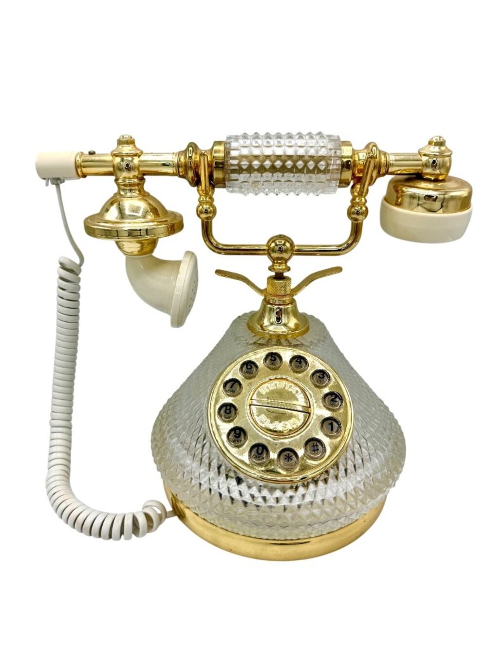 VTG TEXTURED GLASS GOLD VICTORIAN STYLE ROTARY PHONE COLUMBIA TELECOMMUNICATIONS